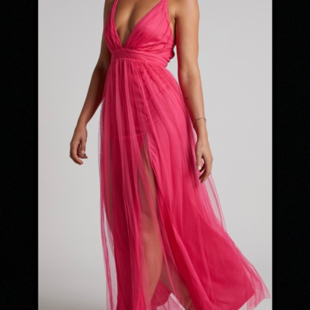 Like a Vision Plunge Maxi Dress in Hot Pink